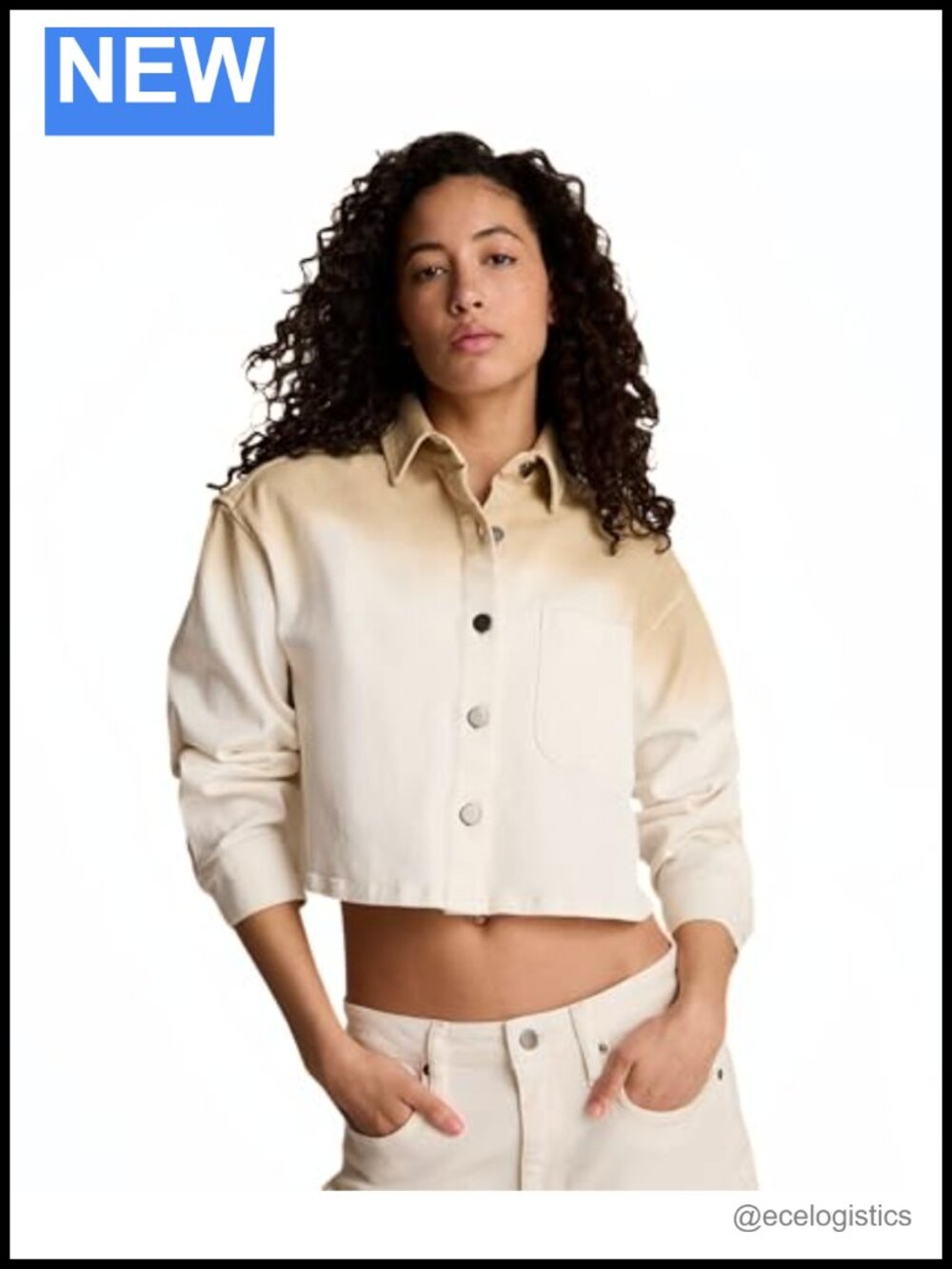 Oversized Cropped Shacket 98% Cotton 2% Elastane Collared Long Sleeve